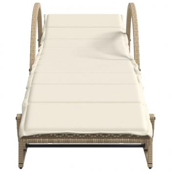Sonnenliege mit Auflage Beige 60x199x42 cm Poly Rattan