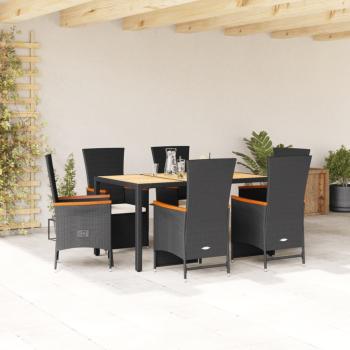ARDEBO.de - 7-tlg. Garten-Essgruppe mit Kissen Schwarz Poly Rattan