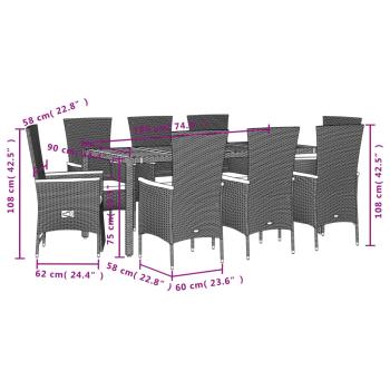 7-tlg. Garten-Essgruppe mit Kissen Schwarz Poly Rattan