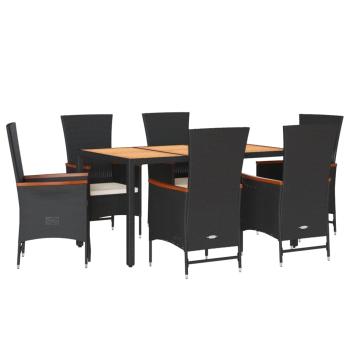 7-tlg. Garten-Essgruppe mit Kissen Schwarz Poly Rattan