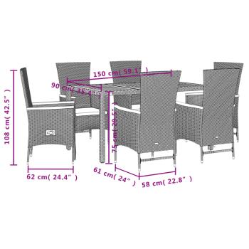 7-tlg. Garten-Essgruppe mit Kissen Schwarz Poly Rattan