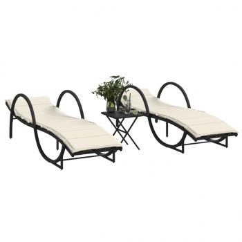 ARDEBO.de - Sonnenliegen 2 Stk. mit Tisch Schwarz Poly Rattan