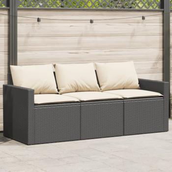 ARDEBO.de - Gartensofa mit Kissen 3-Sitzer Schwarz Poly Rattan