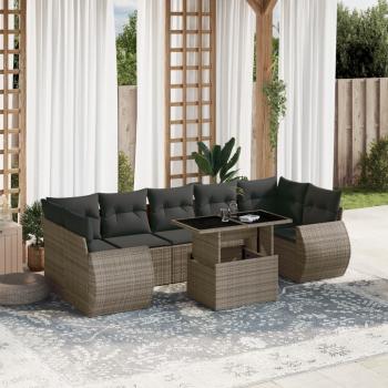 ARDEBO.de - 8-tlg. Garten-Sofagarnitur mit Kissen Grau Poly Rattan
