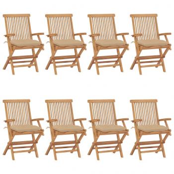 ARDEBO.de - Gartenstühle mit Beigen Kissen 8 Stk. Massivholz Teak