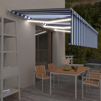 ARDEBO.de - Markise Manuell Einziehbar mit Rollo & LED 6x3 m Blau & Weiß