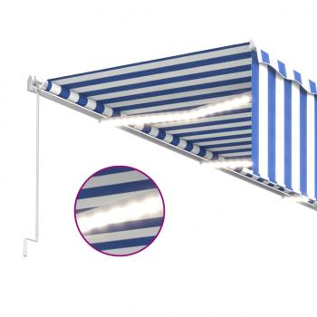 Markise Manuell Einziehbar mit Rollo & LED 6x3 m Blau & Weiß