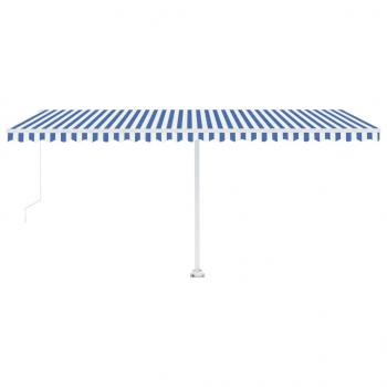 Markise Manuell Einziehbar mit LED 500x300 cm Blau Weiß