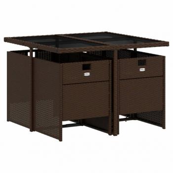 5-tlg. Garten-Essgruppe mit Kissen Braun Poly Rattan