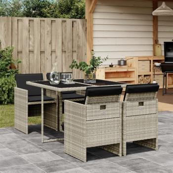 ARDEBO.de - 5-tlg. Garten-Essgruppe mit Kissen Hellgrau Poly Rattan