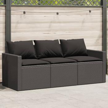 ARDEBO.de - Gartensofa mit Kissen 3-Sitzer Schwarz Poly Rattan