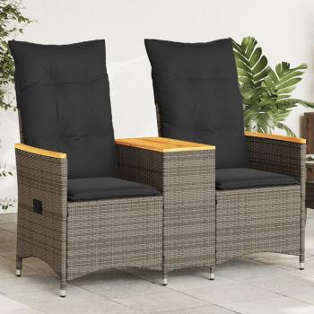 ARDEBO.de - Gartensofa 2-Sitzer Verstellbar mit Tisch Grau Poly Rattan