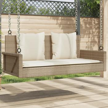 ARDEBO.de - Hängebank mit Kissen Beige 119x56x48 cm Poly Rattan