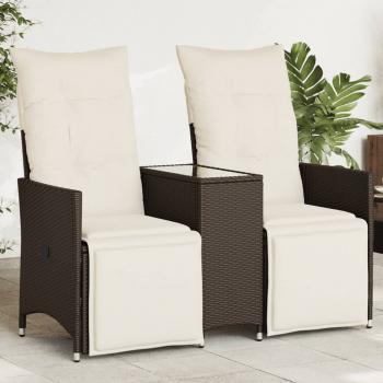 ARDEBO.de - Gartensofa 2-Sitzer Verstellbar mit Tisch Braun Poly Rattan