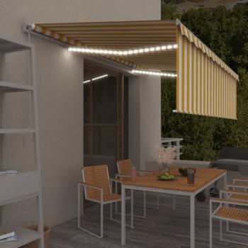 ARDEBO.de - Markise Manuell Einziehbar mit Rollo & LED 5x3 m Gelb & Weiß
