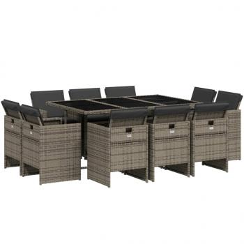 ARDEBO.de - 11-tlg. Garten-Essgruppe mit Kissen Grau Poly Rattan