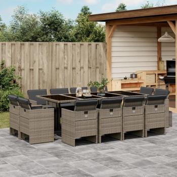 ARDEBO.de - 13-tlg. Garten-Essgruppe mit Kissen Grau Poly Rattan