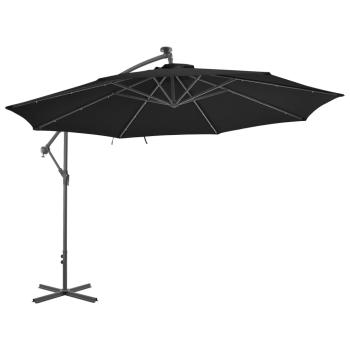 Ampelschirm mit LED-Leuchten Schwarz 350 cm