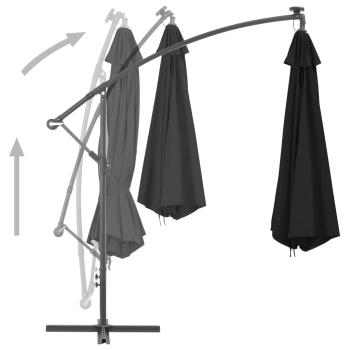 Ampelschirm mit LED-Leuchten Schwarz 350 cm