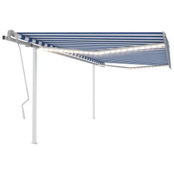 ARDEBO.de - Markise Manuell Einziehbar mit LED 4,5x3,5 m Blau und Weiß