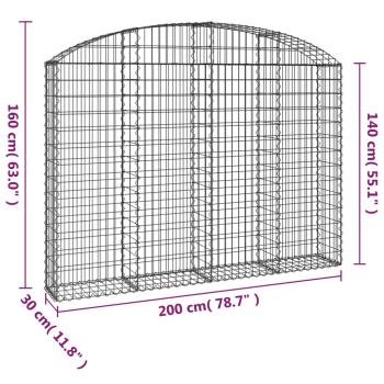 Gabione mit Hochbogen 200x30x140/160 cm Verzinktes Eisen