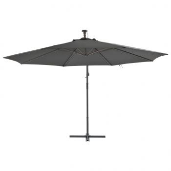 Ampelschirm mit LED-Leuchten und Metall-Mast 350 cm Antrazit