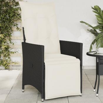 ARDEBO.de - Gartensessel Verstellbar mit Kissen Schwarz Poly Rattan