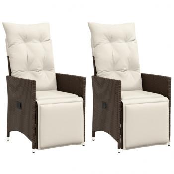 ARDEBO.de - Gartensessel mit Kissen 2 Stk. Verstellbar Braun Poly Rattan