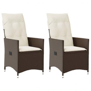 ARDEBO.de - Gartensessel mit Kissen 2 Stk. Verstellbar Braun Poly Rattan