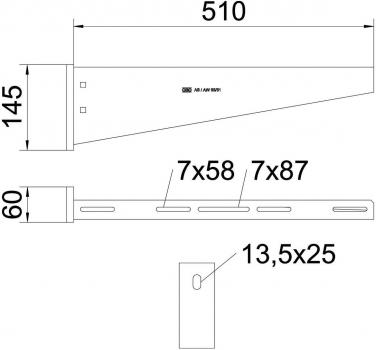 OBO Bettermann AW 55/51 Wand- und Stielausleger mit angeschweißter Kopfplatte, 510mm breit, Stahl, tauchfeuerverzinkt (6418619)