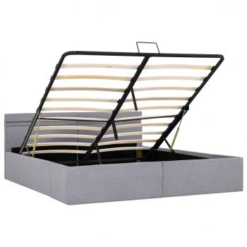 Bett mit Bettkasten Hydraulisch LED Hellgrau Stoff 180x200 cm 