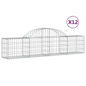 Gabionen mit Hochbogen 12 Stk. 200x30x40/60 cm Verzinktes Eisen