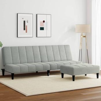 ARDEBO.de - Schlafsofa 2-Sitzer mit Fußhocker Hellgrau Samt