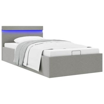 ARDEBO.de - Bett mit Bettkasten Hydraulisch LED Hellgrau Stoff 100x200 cm 