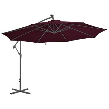 Ampelschirm mit LED-Leuchten Bordeauxrot 350 cm