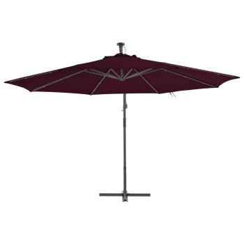 Ampelschirm mit LED-Leuchten Bordeauxrot 350 cm