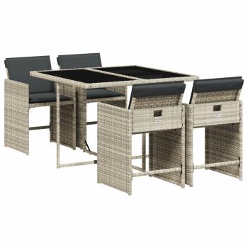 ARDEBO.de - 5-tlg. Garten-Essgruppe mit Kissen Hellgrau Poly Rattan
