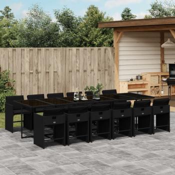 ARDEBO.de - 13-tlg. Garten-Essgruppe mit Kissen Schwarz Poly Rattan