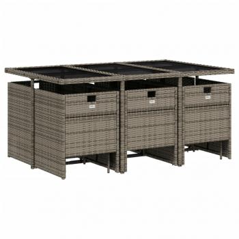ARDEBO.de - 11-tlg. Garten-Essgruppe mit Kissen Grau Poly Rattan