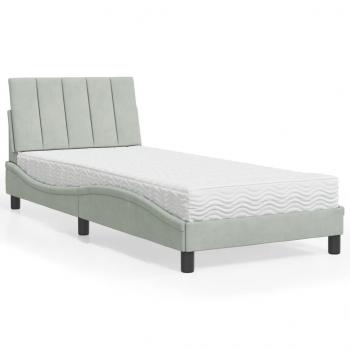 ARDEBO.de - Bett mit Matratze Hellgrau 90x190 cm Samt