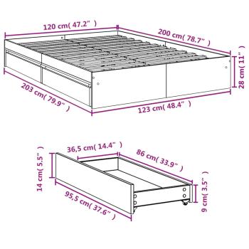 Bettgestell mit Schubladen Weiß 120x200 cm Holzwerkstoff