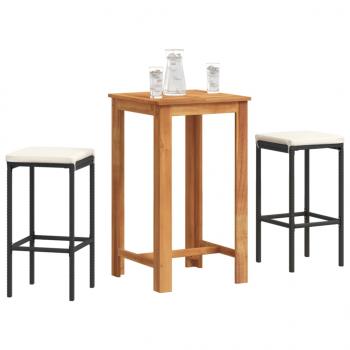 ARDEBO.de - 3-tlg. Gartenbar-Set Schwarz Massivholz Akazie und Poly Rattan