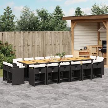 ARDEBO.de - 17-tlg. Garten-Essgruppe mit Kissen Schwarz Poly Rattan