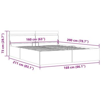Bett mit Bettkasten Hydraulisch LED Hellgrau Stoff 160x200 cm 