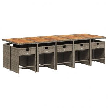 11-tlg. Garten-Essgruppe mit Kissen Grau Poly Rattan