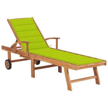 ARDEBO.de - Sonnenliege mit Auflage Hellgrün Massivholz Teak