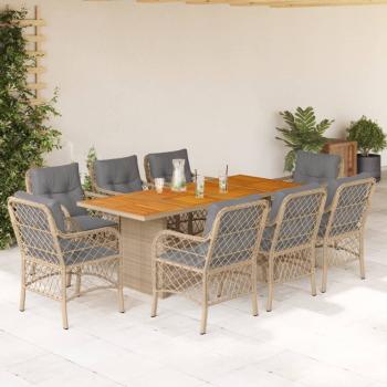 ARDEBO.de - 9-tlg. Garten-Essgruppe mit Kissen Beigemischung Poly Rattan