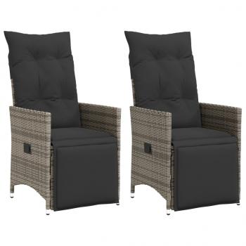 ARDEBO.de - Gartensessel mit Kissen 2 Stk. Verstellbar Grau Poly Rattan