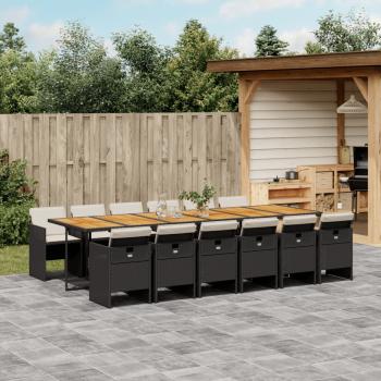 ARDEBO.de - 13-tlg. Garten-Essgruppe mit Kissen Schwarz Poly Rattan