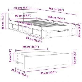 Bettgestell mit Schublade Sonoma-Eiche 90x190 cm Holzwerkstoff